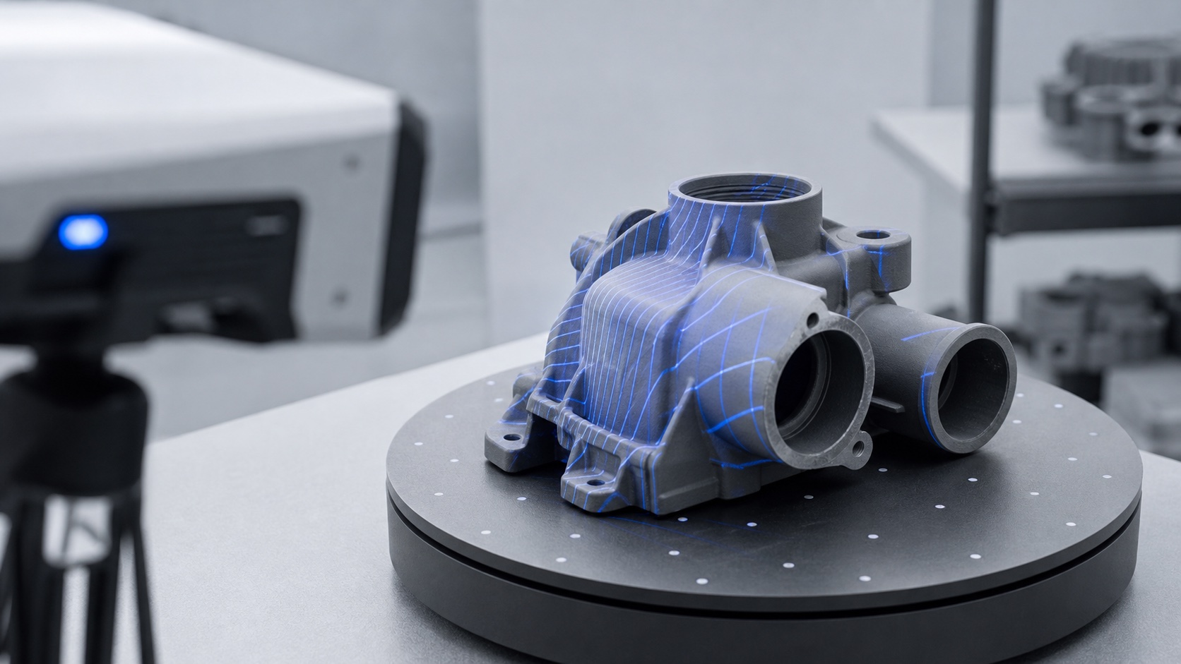Объект на поворотном столе в процессе 3D-сканирования